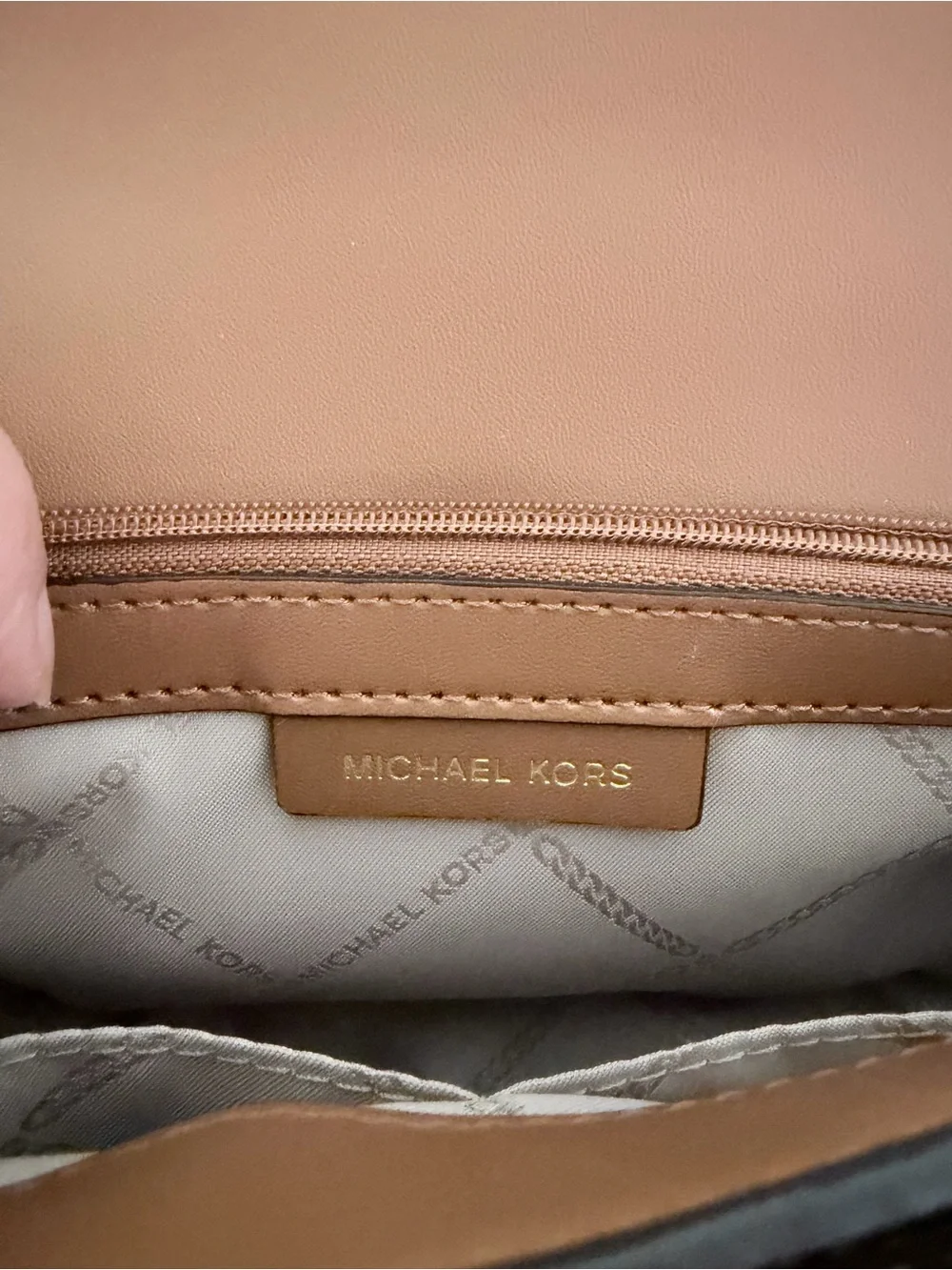 Michael Kors Brown and Tan Logo Crossbody Bag 6” H x 9” W